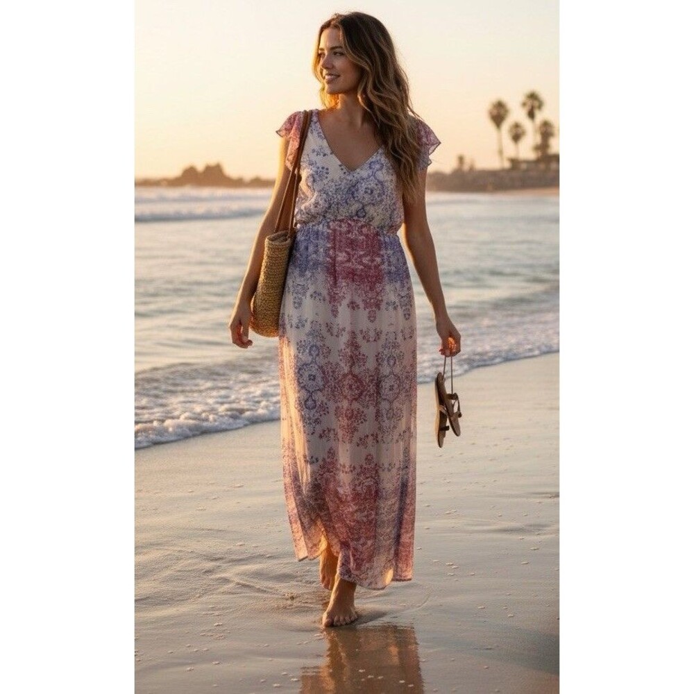 Knox Rose Women's Boho Festival Patchwork Maxi Dress Empire Waist Flowy Beach Sm - Picture 2 of 9